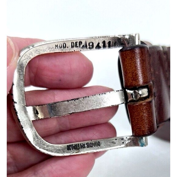 Fabio Corti Brown Leather Belt Diamond Cut-Outs Made in Italy Size Medium 38" - Picture 7 of 10